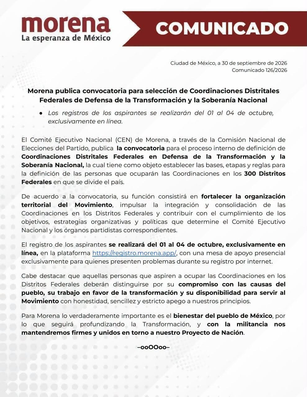 Morena abre registro